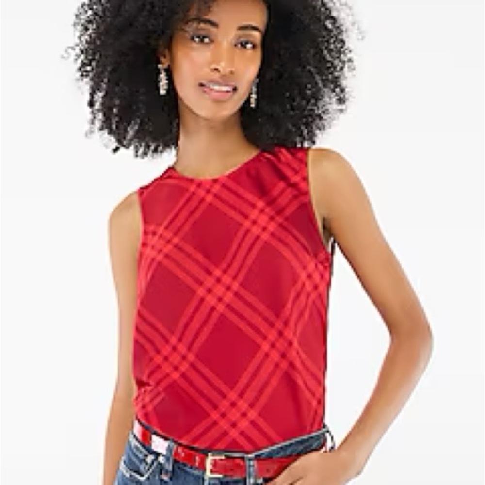 NWT J.Crew Red Plaid Sleeveless Top XL Autumn Crimson Blouse CF115